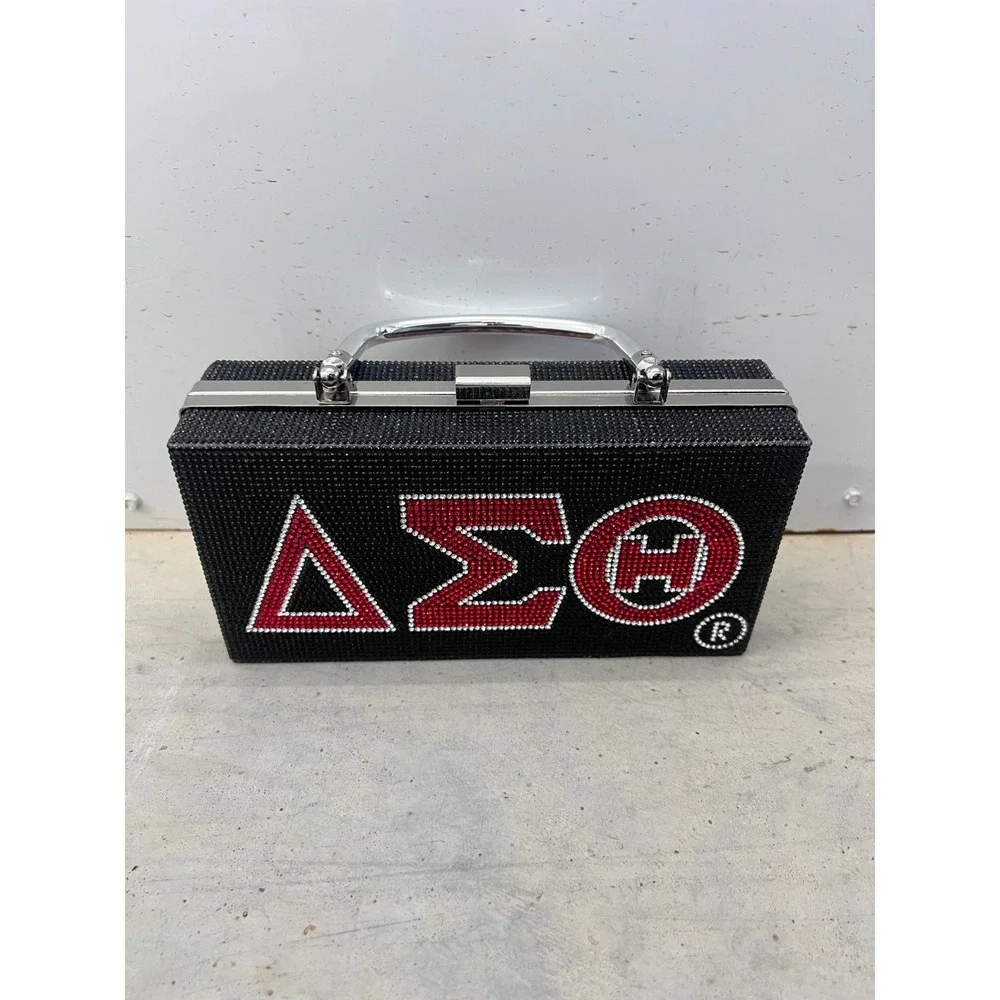 Dear Delta Sigma Theta Bag Womens Black Rhinestone Chain Strap Clutch Party NWOT - Picture 1 of 3